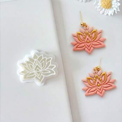 Molde de argila polimérica para brincos em formato de lótus elegante (1 unidade), ferramenta para modelagem de pingentes e joias DIY.