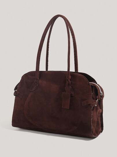 حقيبة بوسطن مزيفة من الجلد المدبوغ بطراز قديم، حقيبة يد للنساء، حقيبة كتف، حقيبة كبيرة السعة مزودة بسحاب، مناسبة للتنقل اليومي والمكتب والأعمال