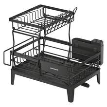 SONGMICS Escurreplatos, Escurridor para Encimera de Cocina de 2 Niveles, Giratorio 360° y Extensible, con Soporte para Cubiertos, 31 x 42 x 36,5 cm, Negro Tinta - Negro - Ver 7
