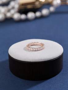 Nooxian 1pc Micro-Inlaid Zirconia Stone Ring, Suitable For Daily Wear - Rose Gold - View 4