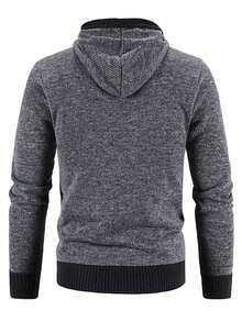 Chaqueta de punto con capucha y cremallera completa, forro de borreguito, estilo de negocios casual de moda, ajuste regular, suéter de estilo coreano para hombres - Gris Oscuro - Ver 4