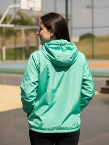 Women's Windbreaker Jacket Without Lining In Memory Fabric With Water-Repellent Hood - 薄荷綠 - 查看 4