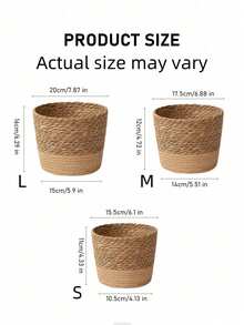 1pc/3-Size Set New Nordic Style Natural Seagrass Woven Planter Baskets, Rattan Plant Pots, Home Decor Flower Vases, Multi-Function Garden Planters (Handmade, Size May Vary Slightly)