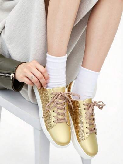 Plus Size Women's Korean Style Casual Low-Top Sneakers, Versatile Daily Small White Shoes, Suitable For Travel And Walking, Size 36-43, Black, Khaki