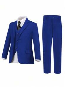 Bộ vest 4 món cho bé trai, bộ lễ phục trang trọng cho trẻ nhỏ, trang phục phù rể, áo khoác vest, quần tây, cà vạt, bộ vest trang trọng cho trẻ em, màu xanh hoàng gia, cỡ 4-16 tuổi. - Xanh đậm - Xem 4