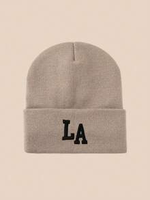 1顶或2顶女士时尚3D刺绣字母LA针织帽，保暖且适合秋冬季日常佩戴