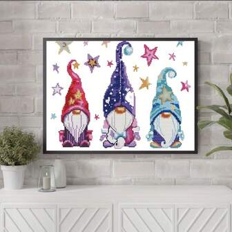 ZUOANLF 1 Set [30 * 40cm/11.8 * 15.7in] [40 * 50cm/15.7 * 19.7in] Frameless 11CT/14CT Printed Fabric Cross Stitch DIY Set, Three Christmas Gnomes, Suitable For Adult Beginners To Relax DIY Embroidery Set, Including Printed Fabric, Needles, Threads, Drawings And Instructions. Handmade Artworks, Home Wall Decorations, Gifts