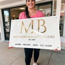 Custom White Wall Sign With Gold And Black Letters, Includes All Installation Accessories (Gold Brackets). Laser Cut Logo Sign, Beauty Salon Sign, 3D Commercial Sign, Business Signage, Custom Laser Cut, Raised 3D Logo Design, Home Decor, Christmas, Christmas Decoration, Christmas Gift - Multicolor - View 10