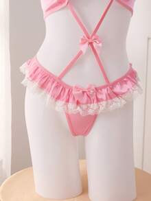 1 件粉色蝴蝶结中式性感女式连体衣，适合派对和约会 - 粉色 - 查看 6