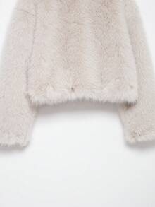 山茶花新款秋冬女装时尚休闲简约仿毛皮效果拉链外套 - 米色 - 查看 11