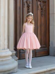 Tween Girls Halter Backless Floral Bud Wedding Flower Girl Dress, Elegant For Pageant, Bridesmaid, Graduation, Party, Birthday, Hostess, Performance, Ball Gown - Hồng - Xem 6