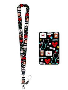 Medical Theme Lanyard ID Badge Holder Set, Durable Plastic Card Sleeve With Retractable Cord, Suitable For Nurses, Doctors, Teachers, Scratch-Resistant Protective Case With Keychain, Multi-Pack - Multicolor - View 11