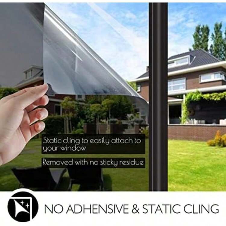 HIDBEA One Way Window Film Sun Block Heat Control Glass Tint Home Interiors Screen Stickers Self Adhesive House Black-Silver 35.4 Inches by 78.7 Inches(Negro y plateado 17.5 Inch x 6.5 Feet) - Multicolor - Añade 6
