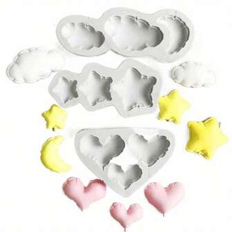 3 moldes de silicona gris, con formas de encaje, corazón, nube y estrella de dibujos animados, herramientas de horneado de chocolate, pasteles y galletas DIY, adecuadas para bodas, cumpleaños, fiestas navideñas, reuniones familiares y fiestas escolares
