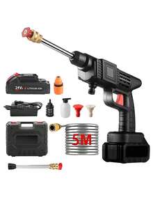 Pistola de Lavado de Alta Presión, Lavadora a Presión Portátil con Manguera 5m, 24V Pistola Lavado Auto Eléctrica, Lavadora Presión para Lavar Coches, Pisos y Riego de Jardín - Negro - Ver 1