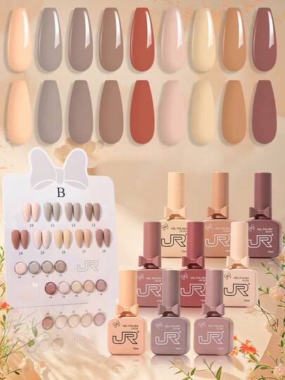 JR 9pcs/Set 15ml Colored Nail Gel Polish, Valentine's Day Bow Bottle & Cap, Soak Off UV LED Gel, Gift For Girls Nails