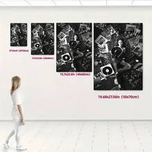 1幅无框复古黑白吸烟女孩艺术帆布海报 - 复古唱片和书籍抽象墙面艺术，卧室、客厅、家庭办公室装饰 - 手工高品质帆布印刷，独特创意礼物，复古无框墙面艺术海报 - 彩色 - 查看 4