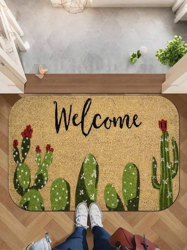 1 Stück süßer Kaktus-Themen rutschfester Fußmatte - Strapazierfähig, schmutzabweisend, Eingangsteppich für Wohnzimmer, Schlafzimmer, Bettkante, Küche, Badezimmer, Heimdekoration