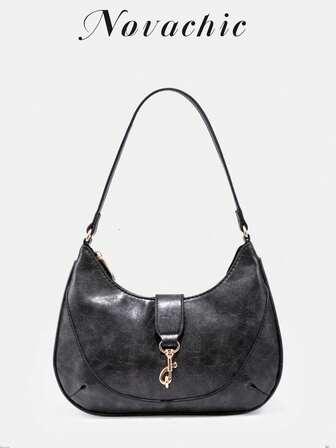 1pc Retro Minimalist Hook Decor Adjustable One Shoulder Strap Crescent Shape Bag, Suitable For Date, Outing, Party