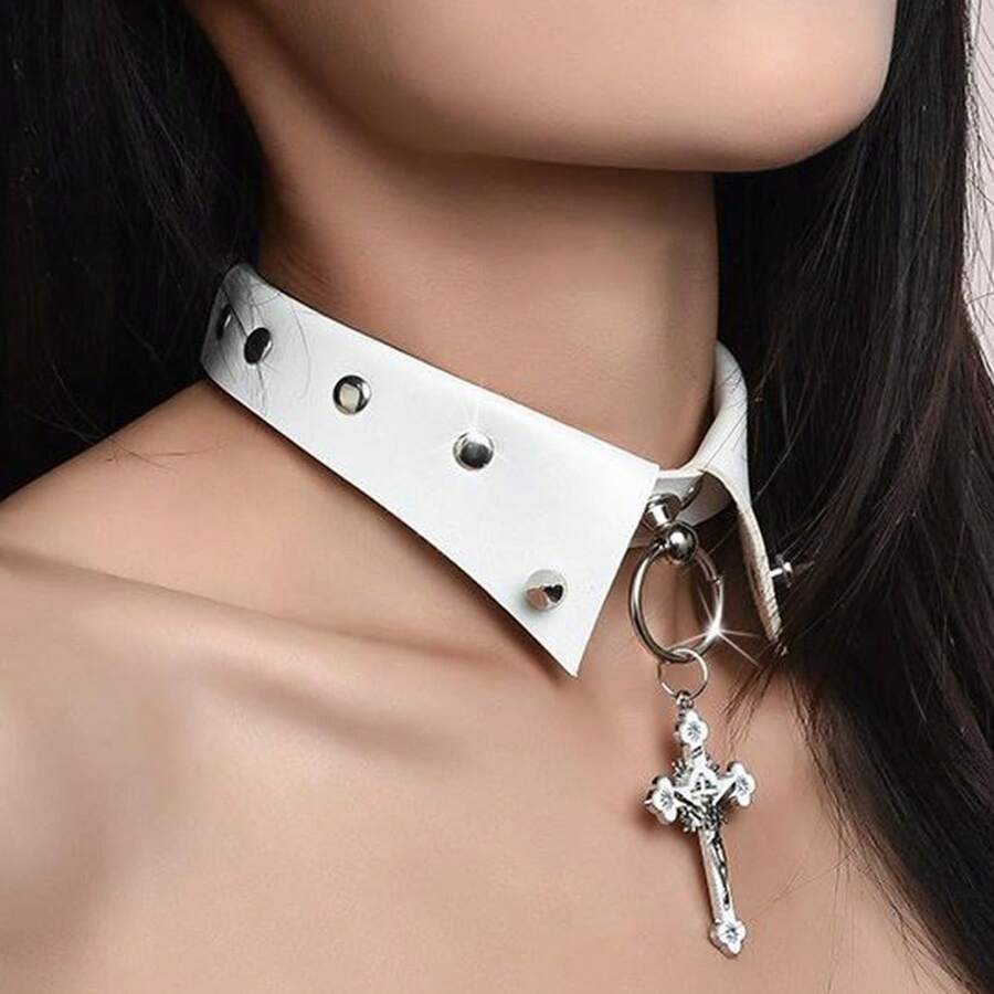 Dark Punk Style Bunny Necklace Fake Collar Adjustable Cross Collar Choker Exaggerated European And American Fashion Necklace Sweet And Cool Valentine's Day Jewelry - 黑色 - 查看 1