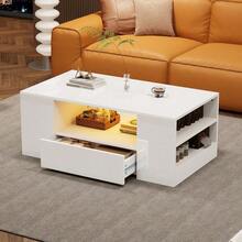 Modern high-gloss coffee table for living room with 2 drawers and 2 shees versatile side table perfect for contemporary home decor spacious storage solution measuring 95 x 53 x 37cm - Verschiedenfarbig - Übersicht 2