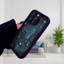 Fundas de teléfono transparentes y modernas,Cubierta de teléfono con diseño futurista azul oscuro con circuitos electrónicos y luces neón para uso diario en oficina o estudio Aplicable a teléfonos Apple y Galaxy - Negro - Ver 3