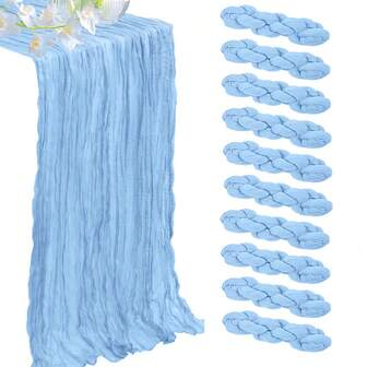 1/2/6/12pcs Light Blue Pleated Table Runner, Folding Tablecloth, Festive Birthday Decor Wedding Decor Holiday Home Decor Party Room Table Decoration Table Cloth, Table Flag, Solid Color Table Cover, Birthday Decor Wedding Decor, 2025 New Year Decor, Party Favor, Babe Shower Party Decor, Gender Reveal Party Decor