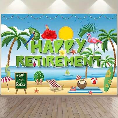 1PC Hawaiian-Style Retirement Party Decoration, Happy Retirement Banner Backdrop, Congratulatory Retirement Photo Prop, Summer Beach Pool-Themed Retirement Party Decoration Supplies, Multi-Size, Multi-Functional Party Backdrop, Suitable For Unisex Decorations, Indoor And Outdoor Decorations, Photography Studios, Garden Decorations, Party Decorations And Phone Booths.