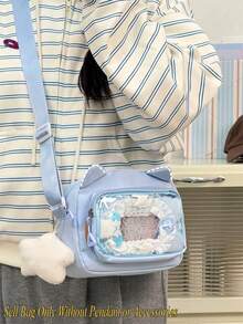 Kawaii Japanese Style Ita Bag Women Preppy Cute Lolita Clear Bag With Ears Transparent Ita Bag Small Crossbody Bags For Women Sling Bag Purses And Handabgs Nylon PVC Portable With Badges Display Plate Bag Good Nylon Bag Gift For Girls New Fashion 2025 Bags - 藍色 - 查看 2