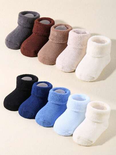 5双随机颜色早产儿袜子，男女宝宝通用，毛圈翻边袜，新生儿早产儿毛圈袜，新生儿必备用品，婴儿派对装饰，女宝宝配饰，圣诞节婴儿派对装饰礼物