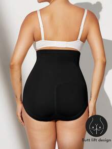 1 件女士束腰加大码高腰光滑无缝塑身衣 - 黑色 - 查看 5