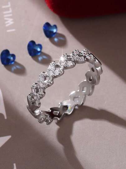 1pc Sparkling Classic Compact Cubic Zirconia Eternity Ring, Suitable For Men And Women, Perfect Romantic Gift For Couples On Valentine's Day, Anniversary, And Special Occasions