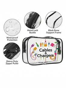 Bolsa organizadora de viaje de gran capacidad de PVC, organizador de cargadores de viaje, bolsa de maquillaje con cremallera, organizador de viaje ligero de gran capacidad de fácil limpieza y diseño resistente a la decoloración, bolsas de cosméticos de viaje transparentes, bolsa de aseo impermeable, bolsa de almacenamiento transparente para cables y USB, regalo perfecto para el Ramadán, Eid, San Valentín, Navidad o Acción de Gracias. - Multicolor - Ver 3