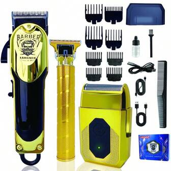 LARGNER 3-In-1 Men's Grooming Kit, Includes Scissors, Electric Shaver, And Trimmer, Rechargeable Via USB, LCD Display, Portable Design For Home, Travel And Outdoor Use