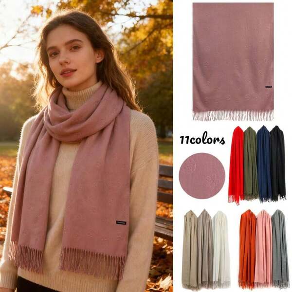 Eleganter Damenschal mit Blumenmuster – Weicher und warmer Schal für Herbst und Winter, Quastenschal im koreanischen Stil, ideales Weihnachtsgeschenk für Damen