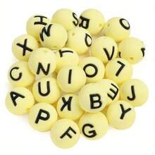 26 piezas - Cuentas de silicona redondas con letras, adecuadas para hacer joyería, adornos, decoraciones navideñas, accesorios de pendientes navideños, regalos para mujeres, regalos de Navidad, regalos de Acción de Gracias. - 26 piezas-yuanzimu-huangse - Ver 8
