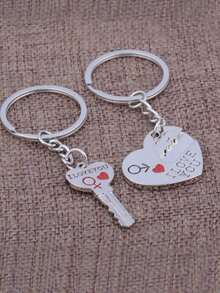 2个情侣标语“我爱你”钥匙扣，创意同心锁情感钥匙扣，心形钥匙，一对礼物吊坠，适合挂在背包上，钥匙扣吊坠是送给女朋友的完美礼物 - 彩色 - 查看 10