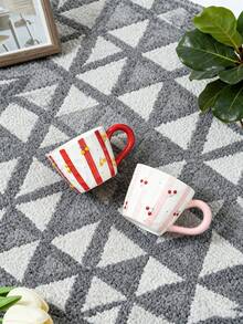 1 Stück kreative handbemalte gestreifte geprägte 3D Kirsche Keramik Kaffee/Milch Tasse für den Heimgebrauch - Verschiedenfarbig - Übersicht 2