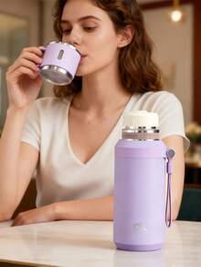 Meoky 20盎司不锈钢轻便保温水瓶，带盖和绳索提手，适合户外活动、骑行、徒步旅行、办公室或家庭使用，多用途保温水瓶，可盛装各种饮料。 - 紫色 - 查看 7