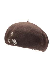 1pc Letter, Star, Butterfly Embellished Vintage Palace Style Wool Solid Color Rhinestone Pearl Beret Hat, Pumpkin Hat, Fashion & Versatile For Women, Autumn/Winter - C - View 16