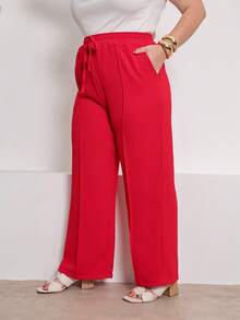 Duna Plus Size Wide-Leg Pants - 紅色 - 查看 3