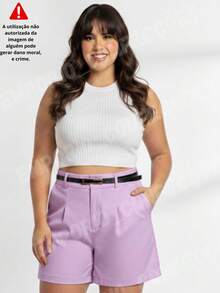 Tailored Plus Size Shorts With Elegant Belt For Summer - Lilac - View 1