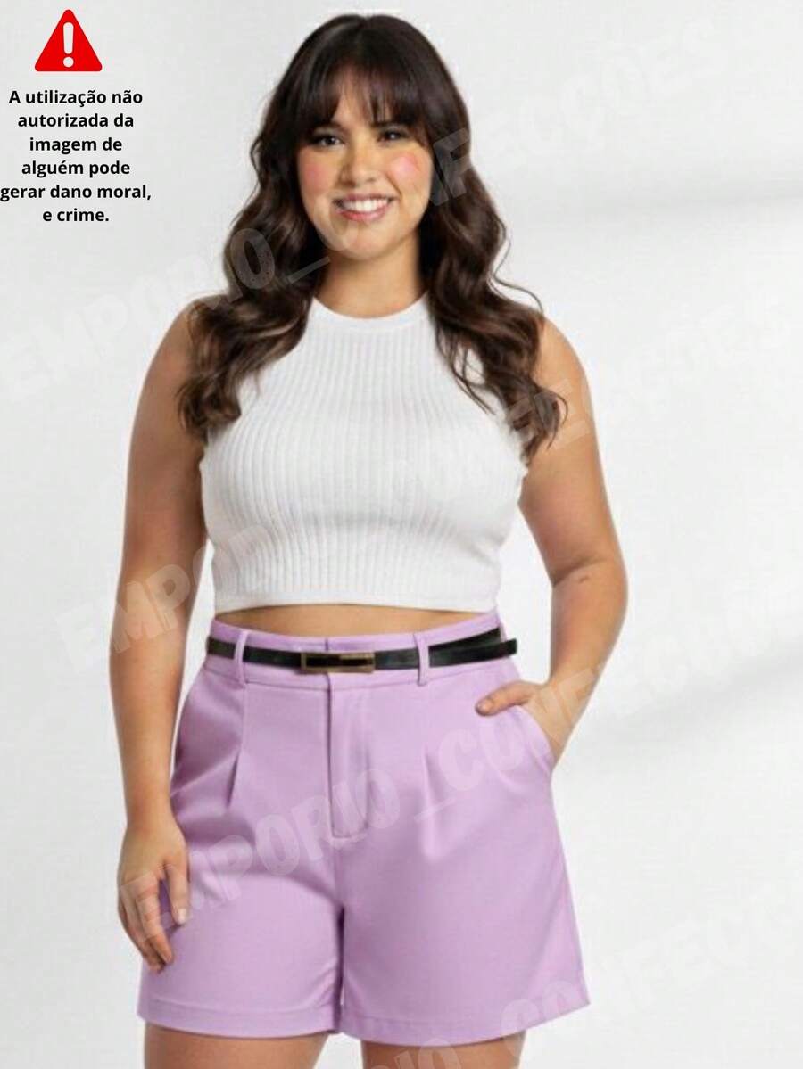 Tailored Plus Size Shorts With Elegant Belt For Summer - Lilac - View 1