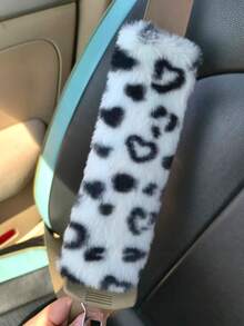 2pcs Heart-Shaped Leopard Print Car Seat Belt Shoulder Cover,Automotive Interior Plush Seat Belt Shoulder Protection Cover Comfortable Anti Neck Anti Friction Shoulder Protection Leopard Pattern Decorative Automotive Shoulder Protection Cover,Car Seat Belt Shoulder Cover, Plush Shoulder Strap, Shoulder Protection, Universal For Various Car Models, Car Decoration, Car Interior