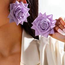 -Border Sunflower Large Flower Earrings Photos Vacation Sweet Colorful Flower Earrings - 27300-2-màu tím - Xem 13