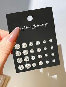 72/48/24件套时尚优雅的闪亮方形和圆形耳钉套装,男女皆宜,是派对、约会或休闲装扮的完美之选。 - 銀色 - 查看 11