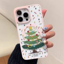 Un teléfono beige simple y elegante con un árbol, patrón de letras, función de succión magnética, compatible con los modelos 11/12/13/14/15/16/17 y Pro/Plus/Pro, S22/223/824/S25/Ultra/FE/. Adecuado como familia y amigos, ocasiones adecuadas como vacaciones, cumpleaños, Halloween, día de San Valentín, etc. - Rosa - Ver 6