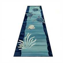 1pc Turquoise Blue & Navy Blue Sea Turtle Shell Runner - Pet-Friendly Non-Slip, Large Size, Turquoise Ocean Theme, Ideal For Beach Entryway Or Room - 彩色 - 查看 3