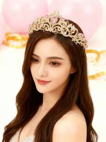 1pc Women's Fashion Princess Crown Decor Sweet Rhinestone Birthday Headband Royal Tiaras Costume Crown Hair Garland Headpiece, Tiara Crown, Wedding, Bridesmaids Gifts, Looks Of Party