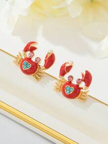 2pcs Cute & Sweet Crab Heart Shaped Stud Earrings, Suitable For Women Everyday Wear, Artistic Elegant